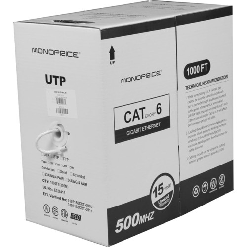 Monoprice 2273 Cables Monoprice Cat. 6 Utp Network Cable - 1000 Ft Category 6 Network Cable For Network Device - First End 844660022732