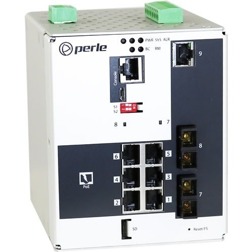 Perle Systems 07016410 Switches & Bridges Perle Ids-509f2pp6-c2sd20 - Industrial Managed Power Over Ethernet Switch - 9 Ports - Manageable - 2 0679202164102