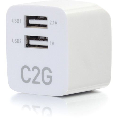 C2g 22322 Power Adapters C2g 2-port Usb Wall Charger - Ac To Usb Adapter - 5v 2.1a Output - 120 V Ac, 230 V Ac Input - 5 V Dc 818214640017