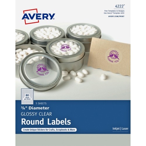 Avery Dennison 04222 Labels Clear Glossy Print-to-the-edge Round Labels AVE4222 072782042226