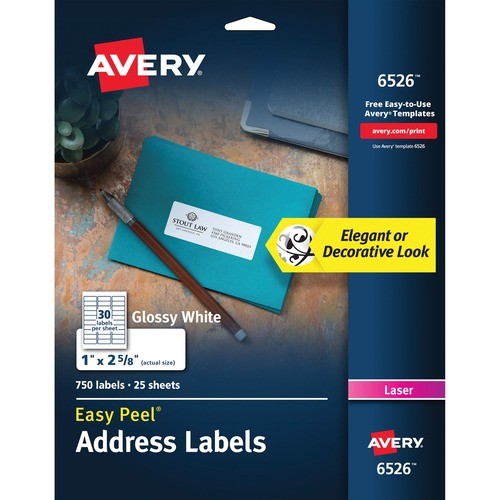 Avery Dennison 06526 Labels Easy Peel High Gloss White Mailing Labels AVE6526 072782065263