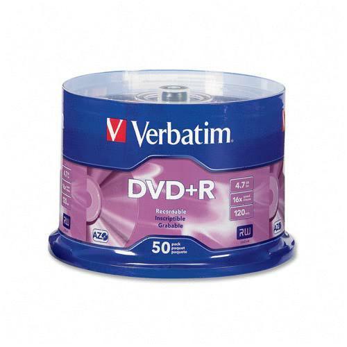Verbatim 95037 DVD/CD Media Azo Dvd+r 4.7gb 16x With Branded Surface - 50pk Spindle 184709950375