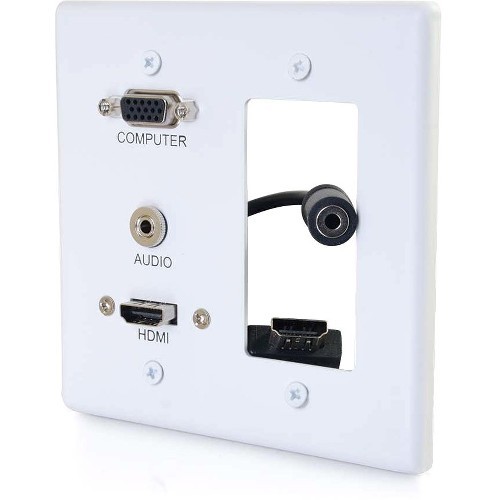 C2g 39877 Faceplates & Mounting Boxes C2g Decorative Dual Gang Vga, 3.5mm Audio And Hdmi Wall Plate White - 2-gang - Wall Mount - White -  817218001626