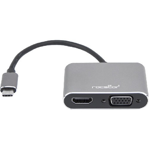 Rocstor Y10A204-A1 Connector Adapters Rocstor Premium Usb-c To Hdmi And Vga Dual Port Adapter - Hdmi 4k @30hz, Vga 1080p - Usb Type- C To 1x Y10a204a1 818214227133