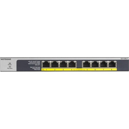Netgear GS108LP-100NAS Switches & Bridges Netgear 8-port Poe/poe+ Gigabit Ethernet Unmanaged Switch (gs108lp) - 8 Ports - Gigabit Ethernet - 1 Gs108lp100nas 606449134957