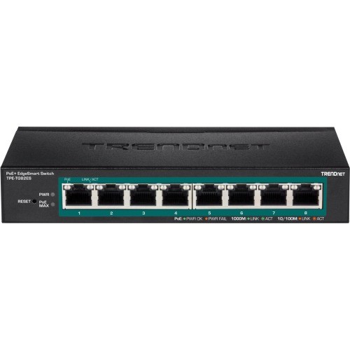 Trendnet TPE-TG82ES Switches & Bridges Trendnet 8-port Gigabit Edgesmart Poe+ Switch, 8 X Gigabit Poe+ Ports, 64w Poe Power Budget, Managed Tpetg82es 710931161250