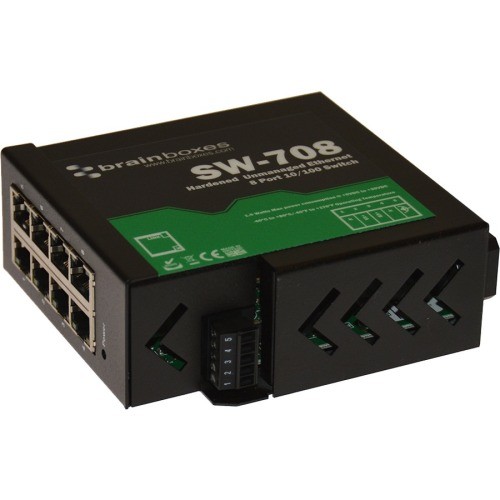 Brainboxes SW-708 Switches & Bridges Brainboxes Hardened Industrial Ethernet 8 Port Switch Din Rail Mountable - 8 Ports - Taa Compliant - Sw708 837324004199