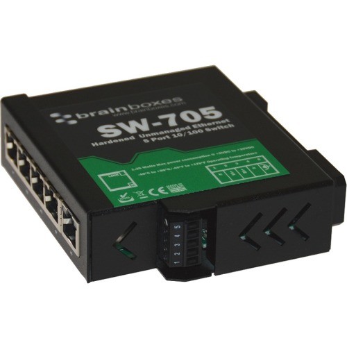 Brainboxes SW-705 Switches & Bridges Brainboxes Industrial Hardened Ethernet 5 Port Switch Din Rail Mountable - 5 Ports - Taa Compliant - Sw705 818275332661