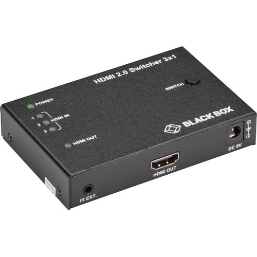 Black Box VSW-HDMI2-3X1 VGA Switchboxes Black Box Hdmi 2.0 4k Video Switch - 3x1 - 4k - 3 X 1 - Display - 1 X Hdmi Out - Taa Compliant (vsw- Vswhdmi23x1 822088142515