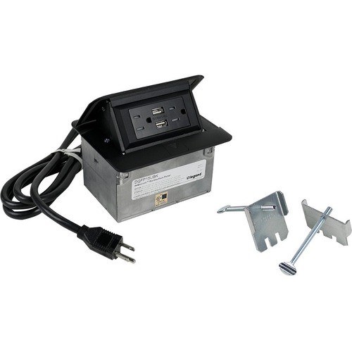 Middle Atlantic DQFP15UBK Power/Data Outlets Wiremold Cord Ended Dequorum Single Flip Up Unit With Usb - 15 A Rectangular Tabletop - Taa Complian 786776184587