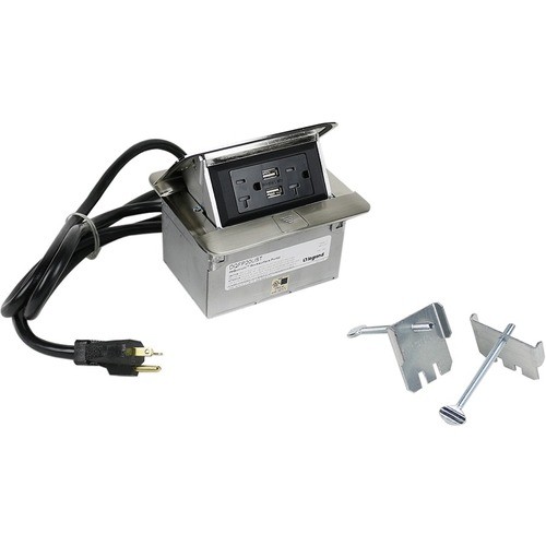 Middle Atlantic DQFP20UST Power/Data Outlets Wiremold Cord Ended Dequorum Single Flip Up Unit With Usb - 20 A Rectangular Tabletop - Taa Complian 786776184976