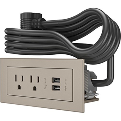 Middle Atlantic RDZNI Power/Data Outlets Legrand Furniture Power 2-outlet With Usb-a Unit- Nickel - 125 V Ac / 15 A Rectangular Flange Mount, 786776189056
