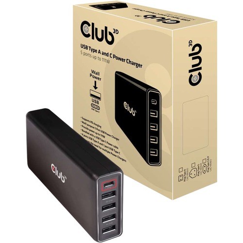Club 3d CAC-1903 Power Adapters Usb Type A And C Power Charger, 5 Ports Up To 111w Cac1903 841615101542