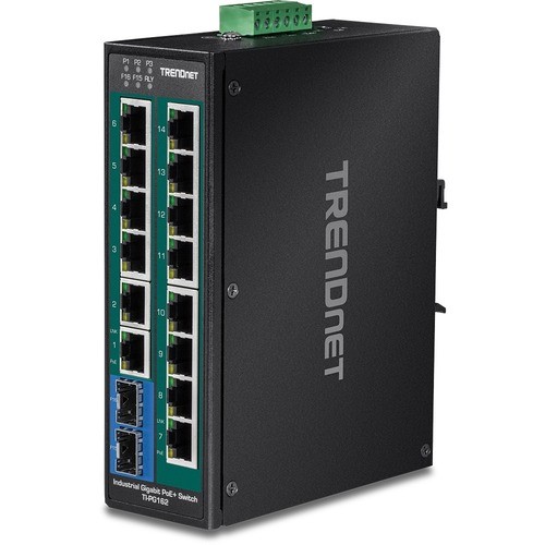 Trendnet TI-PG162 Switches & Bridges Trendnet 16-port Hardened Industrial Unmanaged Gigabit Poe+ Din-rail Switch; Ti-pg162; 14 X Gigabit  Tipg162 710931161748