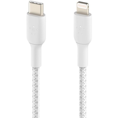 Belkin CAA004BT2MWH Cables Belkin Braided Usb-c To Lightning Cable (2m / 6.6ft, White) - 6.60 Ft Lightning/usb-c Data Transfer  745883788446