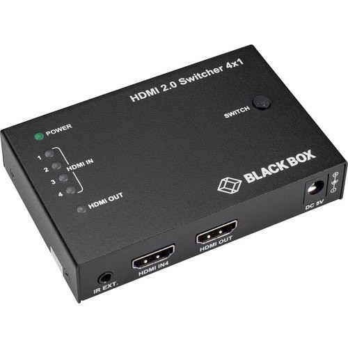 Black Box VSW-HDMI2-4X1 VGA Switchboxes Black Box Hdmi 2.0 4k Video Switch - 4x1 - 4096 X 2160 - 4k - 4 X 1 - Display - 1 X Hdmi Out (vsw-hd Vswhdmi24x1 822088153603