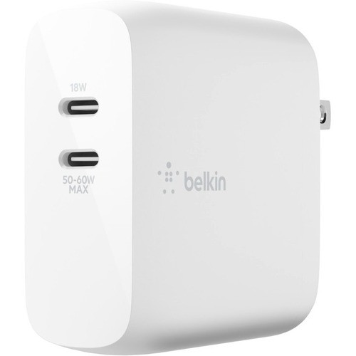 Belkin WCH003DQWH Power Adapters Belkin Boostcharge Dual Usb-c Power Delivery Gan Wall Charger 68w Laptop Chromebook Charging - Power 745883794041