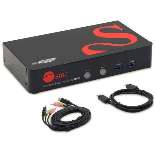 Siig CE-DP0F11-S1 KVM Switchboxes Siig 2 Port 4k 60hz Displayport 1.2 Kvm Switch With Usb 3.0 And Multi-media Ports - 4k 60hz Single D Cedp0f11s1 662774042947
