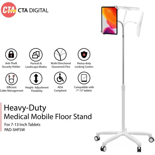 Cta Digital PAD-SHFSW Stands & Cabinets Cta Digital Heavy-duty Medical Mobile Floor Stand For 7-13 Inch Tablets (white) - Up To 13" Screen S Padshfsw 656777017477