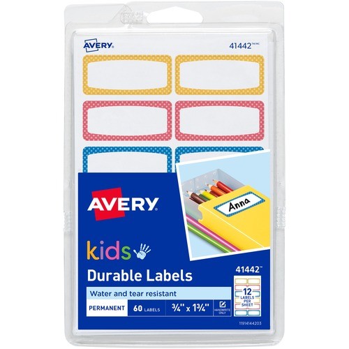 Avery Dennison 41442 Labels Kids Gear Durable Labels AVE41442 072782414429