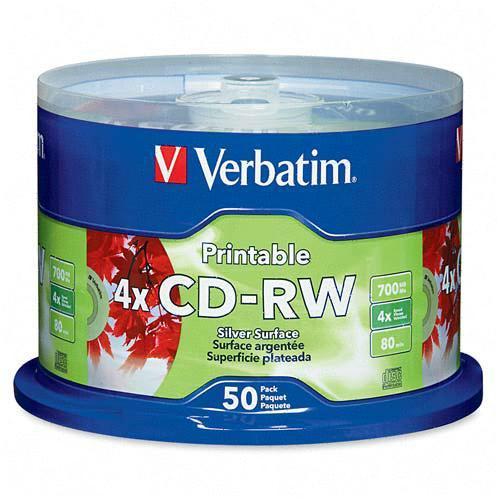 Verbatim 95159 DVD/CD Media Datalife Plus Silver Inkjet Printable Cd-rw 023942951599