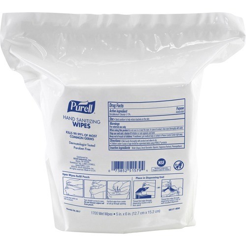 Gojo Industries, Inc 951704 Uncategorized Hand Sanitizing Wipes, 5 X 6, Fresh Citrus Scent, White, 1,700/refill Pouch, 4/c (951704) (goj951704 GOJ951704CT 10073852523499