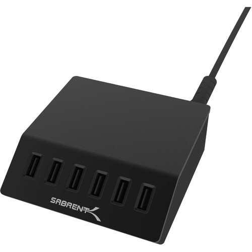 Sabrent AX-FLCH-B Power Adapters Premium 60 Watt (12 Amp) 6-port Aluminum Desktop Usb Rapid Charger - Black Axflchb 819921012975