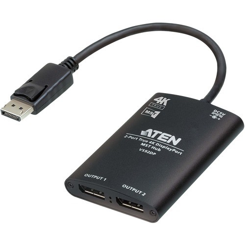 Aten VS92DP Signal Splitters/Amplifiers Aten 2-port True 4k Displayport Mst Hub - 3840 × 2160 - Displayport - Usb - Metal, Aluminum (vs92dp) 672792012259