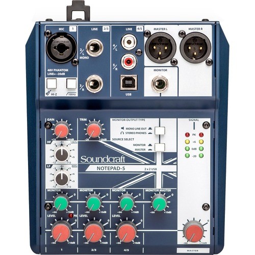 Harman Pro SCR-5085980US-01 Audio Mixers Soundcraft Notepad-5 Audio Mixer - 5 Channel(s) - Usb - Dark Blue (scr-5085980us-01) Scr5085980us01 688705006642
