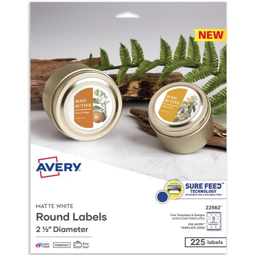 Avery Dennison 22562 Labels Matte White Sure Feed Labels AVE22562 072782225629