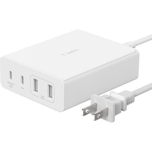 Belkin WCH010DQWH Power Adapters Belkin 108w 4-port Gan Charger - 2xusb-a, 2xusb-c (108w Total) - 2m/6.6ft Power Cord - White - 108 W 745883827497