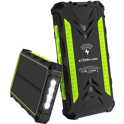4xem 4XSOLARPWRGN Power Banks 20000mah Solar Charger Green - Wireless Qi Usb Type C Micro Usb (4xsolarpwrgn) 841567002041