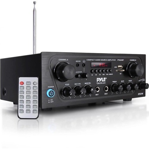 Pyle PTA24BT A/V Receivers & Amplifiers Pyle Pta24bt 2.0-channel 250-watt-max Bluetooth Stereo Amplifier/receiver With 2 Mic Inputs, Sub Out 068888777988