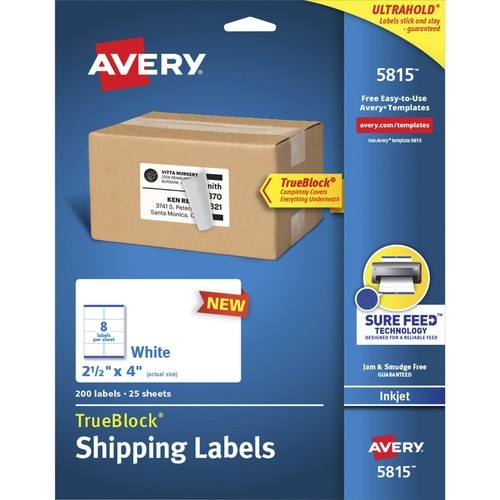 Avery Dennison 5815 Labels Averyandreg; Printable Shipping Labels, 2.5" X 4" , 200 Labels (5815) AVE5815 048598040077