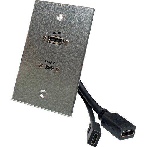 Comprehensive Cable WPPT-HD-U3C-AC Faceplates & Mounting Boxes Comprehensive Hdmi And Usb-c 3.0 Pass-through Single Gang Aluminum Wall Plate With Pigtail - 2 X Tot Wppthdu3cac 808447082418