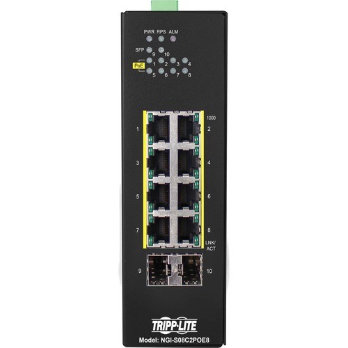 Eaton NGI-S08C2POE8 Switches & Bridges Eaton Tripp Lite Series 8-port Lite Managed Industrial Gigabit Ethernet Switch - 10/100/1000 Mbps, P Ngis08c2poe8 037332266996