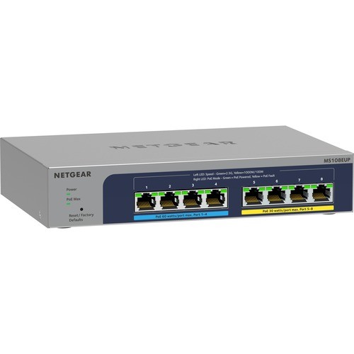 Netgear MS108EUP-100NAS Switches & Bridges Netgear 8-port Ultra60 Poe++ Multi-gigabit (2.5g) Ethernet Plus Switch - 8 Ports - 2.5 Gigabit Ether Ms108eup100nas 606449156942