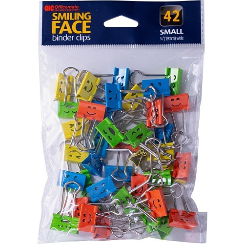 Pentel 31090 Pins & Clamps Smiling Faces Binder Clips OIC31090 042491310909