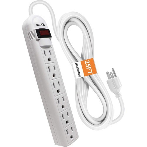 Digital Energy DE6OSP-25FT Surge Protectors Digital Energy World 6-outlet Surge Protector Power Strip With 25-foot Cord (white) - 6 X Ac Power - De6osp25ft 812376041996