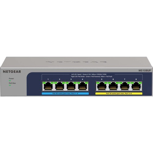 Netgear MS108UP-100NAS Switches & Bridges Netgear 8-port Ultra60 Poe++ Multi-gigabit (2.5g) Ethernet Plus Switch - 8 Ports - 2.5 Gigabit Ether Ms108up100nas 606449156898