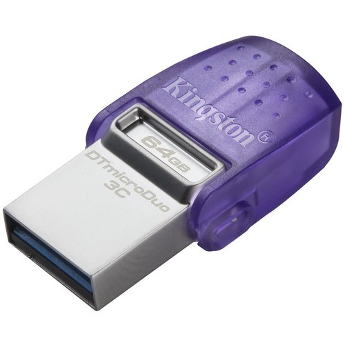 Kingston DataTraveler microDuo 3C USB Flash Drive - 64 GB USB 3.2 (Gen 1) Type C, USB 3.2 (Gen 1) Type A - 200 MB/s Read Speed - Purple - 5 Year Warranty DTDUO3CG3/64GB 740617328219