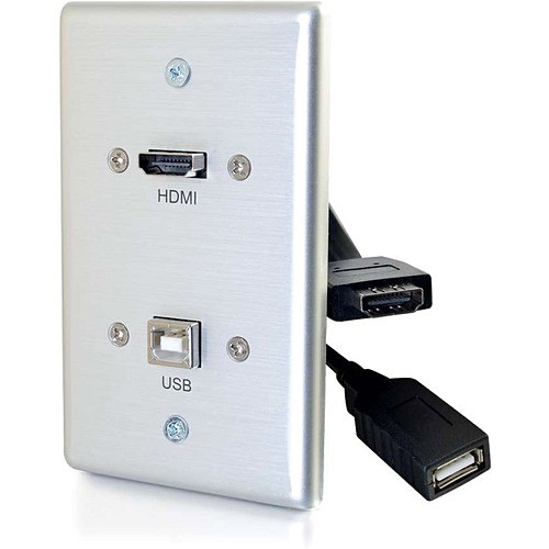 C2g CG39874 Faceplates & Mounting Boxes C2g Single Gang Usb And Hdmi Wall Plate Aluminum - 1-gang - Wall Mount - Aluminum - Aluminum, Polyvi 