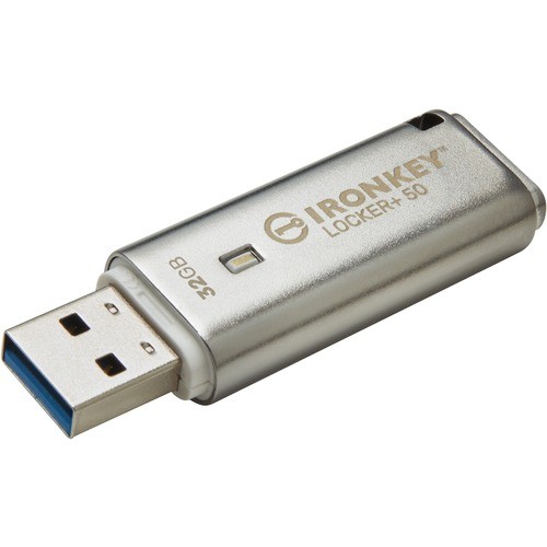 IronKey Locker+ 50 USB Flash Drive - 32 GB - USB 3.2 (Gen 1) Type A - 145 MB/s Read Speed - 115 MB/s Write - Silver - XTS-AES, 256-bit AES - 5 Year Warranty - TAA Compliant IKLP50/32GB 740617329339