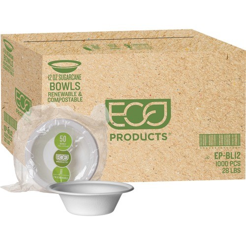 Eco-Products EPBL12NFA Pots & Pans 12-oz. Sugarcane Bowls ECOEPBL12NFA 644632932218