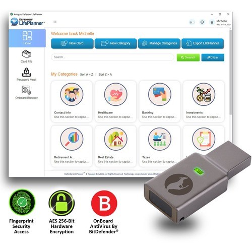 Istorage_kanguru KLPBE30-64G Flash Drives Kanguru Defender Lifeplanner 64gb Secure, Personal Life Organizer, Encrypted Flash Drive - 64 Gb - U Klpbe3064g 705110115384