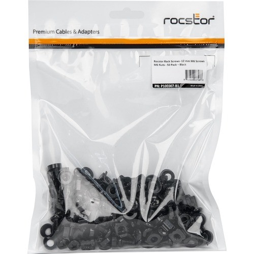 Rocstor P10E007-B1 Fasteners Rocstor Screw - Rocstor Rack Screws - 50 Pack - Black - 12 Mm M6 Screws - M6 Nuts - 50 Sets Of Cabin P10e007b1 810606037986