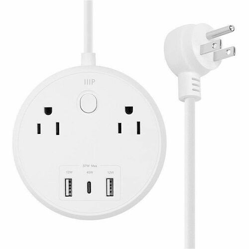 Monoprice 41809 Power Strips Monoprice 41809 2-outlets Power Strip - 2 X Ac Power, 1 X Usb Type C, 2 X Usb Type A - 5 Ft Cord - 1 889028160220