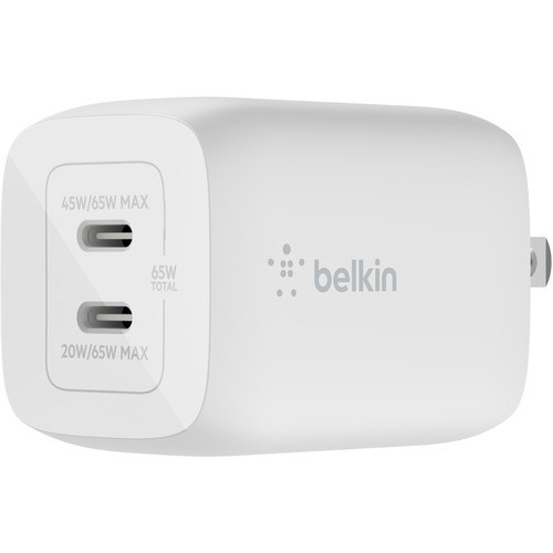 Belkin WCH013DQWH Power Adapters Belkin Boostcharge Pro Dual Usb-c Gan Wall Charger With Pps 65w Laptop Chromebook Charging - Power A 745883840618