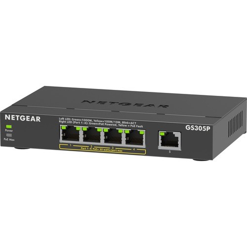 Netgear GS305P-300NAS Switches & Bridges Netgear Gs305p Ethernet Switch - 5 Ports - Gigabit Ethernet - 2 Layer Supported - 66.78 W Power Cons Gs305p300nas 606449163155