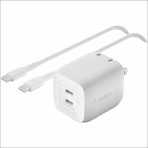 Belkin WCH011DQ2MWH-B6 Power Adapters Belkin 45w Portable Dual Port Gan Wall Charger - 2xusb-c (45w Total) - W/ Usb-c To Usb-c Cable - Fas Wch011dq2mwhb6 745883841042